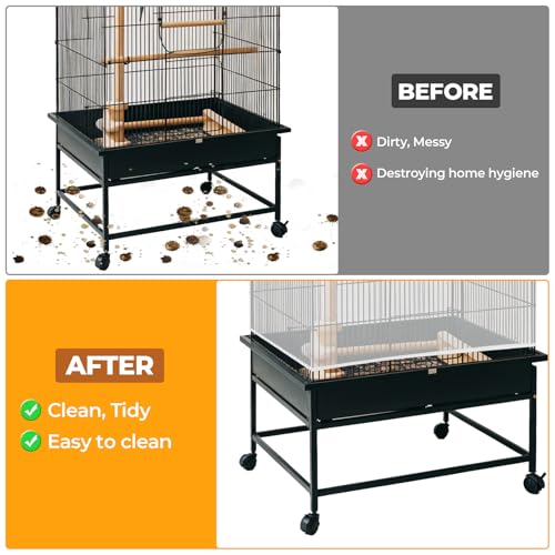 Large Bird Cage Seed Catcher Universal Bird Cages Net Cover | 31" x 118" Adjustable Nylon Mesh Skirt with Elastic Band for Parrot & Parakeet Cage (Not Include Birdcage) - White