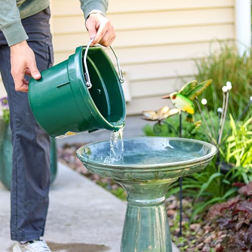 Sunnydaze Ceramic Bird Bath for Outdoors, 18” H, Green Mist | UV-Resistant, Glazed Finish, Pedestal Bird Bath Holds Up to 10 Cups of Water, Easy Assembly, Sturdy Bird Bath for Outside - style: Green Mist Glaze