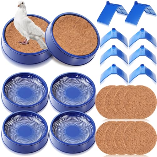 16pcs Pigeon Supplies Set 4pcs Pigeon Nest Bowl with 4pcs Coconut Palm Mat Nest Box Pads 8pcs Dove Rest Stand Pet Cage Supplies for Racing Pigeons Doves Quails Small Birds