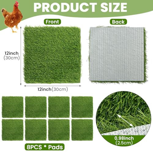 8Pcs Chicken Nesting Box Pads Washable Artificial Grass Nesting Pads | With Rubber Backing,Reusable Chicken Nesting Pads for Chicken Coop and Pet Garden Lawn Indoor Outdoor 12"×12"
