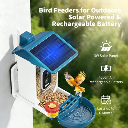 Bird Feeder with Camera, 4K UHD AI Video Bird Feeder Camera, Solar Powered Smart Bird Feeder with Camera for Outside, Instant Arrival Alerts, 3-in-1 Design, Ideal Gifts for Bird Lovers, Blue - color: Blue
