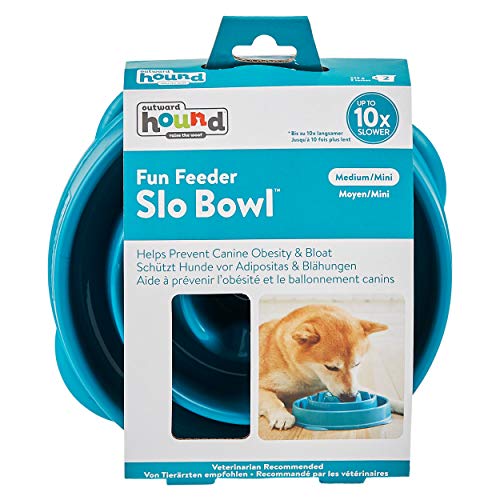 Outward Hound Fun Feeder Slo Bowl – Medium 2‑Cup Capacity,Slow Feeding,Small to Medium Dogs & Cats,Non-Slip,Turquoise,Drop Pattern,(Pack of 12) - color: Turquoise, size: Medium (Pack of 12)