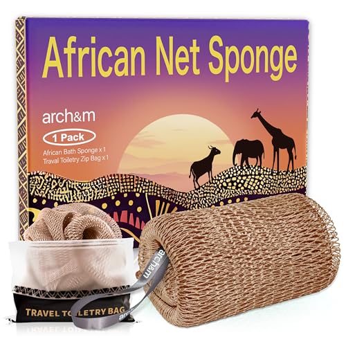 ARCH&M African Net Sponge Authentic, Champagne | Afroscrub African Wash Cloths, Smoother Skin, Exfoliating Body Sponges, Back Scrubber Exfoliator, Daily Use Shower Loofah - color: Champagne