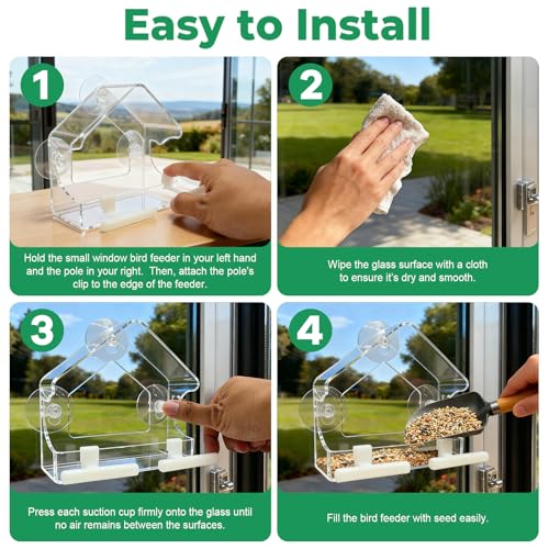 Window Bird Feeders for Outdoors with Flower Hummingbird Feeder | Clear Window Bird Feeder with Strong Suction Cups, Small Bird Feeder Easy to Clean, for Cats, Grandparents, Birds Lover Gifts - color: White