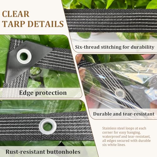 Clear Tarp 3x6ft with Grommets Thickened 14Mil Clear Tarps Heavy Duty Waterproof Tear Resistant PVC Vinyl Reinforced Edges for Small Patio Porch and Outdoor Greenhouse Plant Cover - size: 3×6ft-14Mil(0.9×1.8m)
