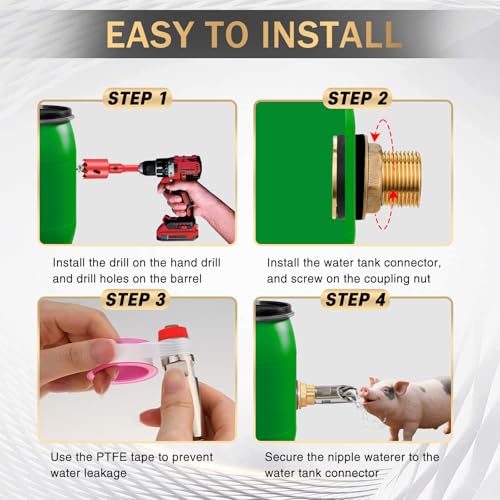Pig Water Nipple，Pig Nipple Waterer for Barrel Kit，Automatic Pig Nipple Drinkers Kit，Piglets Nipple Feeders ，Hog Feeder Nipple