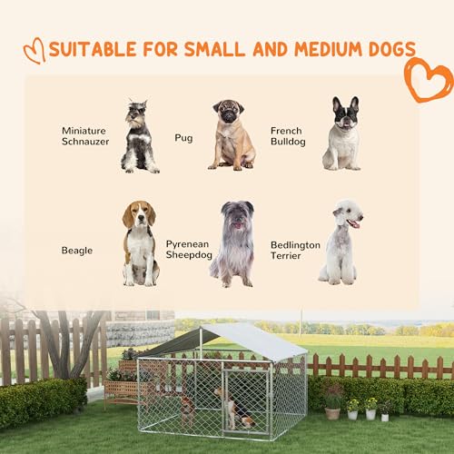 PawHut Outdoor Dog Kennel, Heavy Duty Dog Run Outdoor Fence with Waterproof Cover, Galvanized Chain Link, Secure Lock, for Large Breeds, Chickens, Ducks, 6.5' x 6.5' x 5' | Heavy Duty Dog Run Outdoor Fence, Waterproof Cover, Galvanized Chain Link, Secure