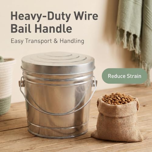 6-Gallon Galvanized Steel Storage Can with Locking Lid – Heavy Duty Metal Container for Dry Pet Food, Bird Seed, Charcoal, Wood Pellets, Sand, Recyclable, Industrial Strength Wire Bail