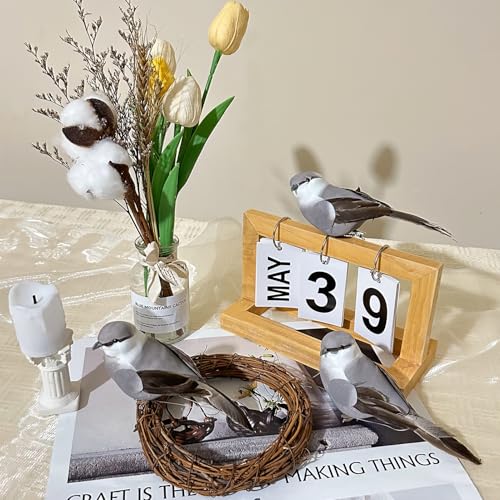 LWINGFLYER Artificial Birds Realistic Gray Northern Mockingbird 2 Pack Clip on Foam Feathered Bird Ornaments Figurines for Christmas Tree Decoration Wreaths Crafts Party Home Decor - color: Gray Northern Mockingbird