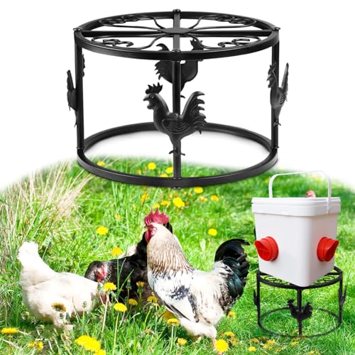 1pc Metal Stand for Chicken Poultry Feeder Waterer, Black | Sturdy Rustproof Iron Construction, Cute Chicken Ornament, Suitable for Chicken Coop Cat Dog Bowl Indoor & Outdoor Use - color: Black 1pc