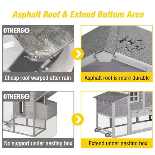 Aivituvin Chicken Coop Mobile Chicken House on Wheels, Rabbit Hutch Bunny Cage Expandable Wooden Poultry Cage with Large Nesting Box Leakproof Pull-Out Tray,UV-Resistant Roof (Grey) - color: Grey, size: AIR32