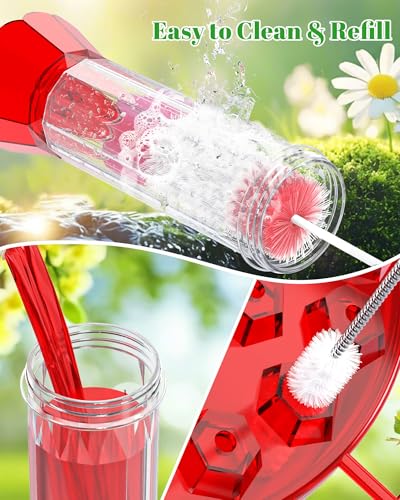 Hummingbird Feeders for Outdoors - 30 Bee Proof Feeding Ports 10 oz Red Hanging Plastic Humming Bird Feeder with Built-in Ant Moat, Perches for Outside Garden Yard Decorative