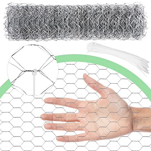 Miuwauer Chicken Wire Chicken Wire 13.7 in x 237 in Poultry Wire Netting Hexagonal Galvanized Mesh Garden Fence Barrier for Pet Rabbit Chicken Fencing with 100 Pcs Cable Zip Ties - color: Silver, size: 13.7"x237"+100Ties