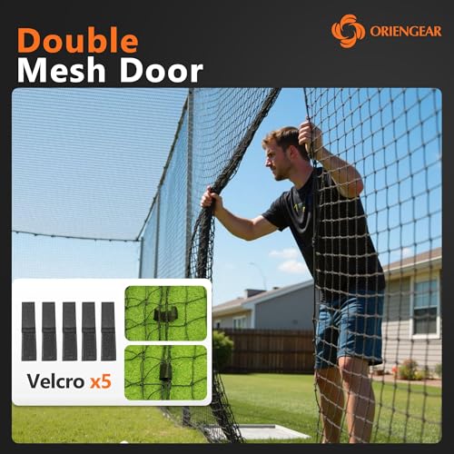 ORIENGEAR Baseball Batting Cage Nets, ONLY NET, 70'L/55'L/35'L/20'L Baseball and Softball Cage Netting, 1.88" #45 Mesh, Professional Fully Enclosed PE Hitting Cage Net with Door, Without Poles - size: 55'*12'*12'