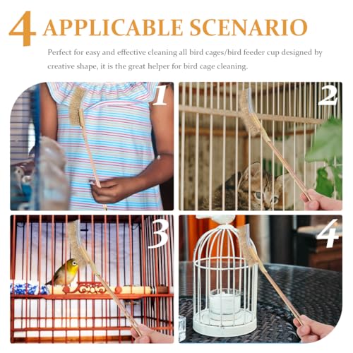 GANAZONO Bird Cage Cleaning Brush Wire Brush for Cleaning with Long Handle Narrow Cage Cleaner Set with 2 Heads for Birdcages and Feeder Cups Easy Water Rinse - size: 24X3X2CM