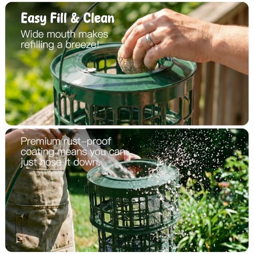 KOL All-Metal Suet Bird Feeder, Heavy-Duty Double-Layer Suet Ball Feeder for Wild Birds, 360° Feeding with Drainage Tray, Ideal for Suet Balls and Seed Cakes (Jasper) - color: Jasper