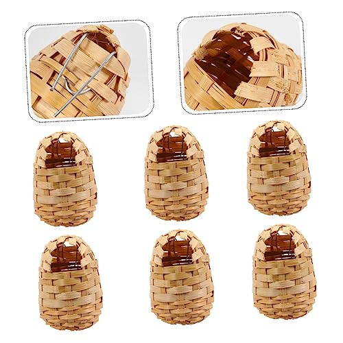 SUPVOX 6pcs Handmade Bamboo Bird Nest Finch Bird Nests for Cages Bird House for Balcony Bird House for Warm Shelter Garden Hand Woven Art Crafts Natural Bird's Nest