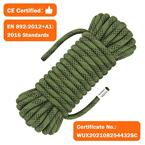 AOLEBA 10.5 mm Static Climbing Rope 10M(32ft) 20M(64ft) 30M(96ft) 50M(160ft) 70M(230ft) Outdoor Rock Climbing Rope, Escape Rope Ice Climbing Equipment Fire Rescue Parachute Rope - color: Green, size: 32ft