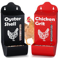 Chicken Coop Accessories Oyster Shell Feeder & Chicken Grit Feeder Set, No-Waste All‑Weather Thick‑Wall Design, Lift-Off Wall-Mounted Gravity Dispenser w/Rain Lid, Chickens Gifts for Chickens Lovers - color: Combo-Black/Red