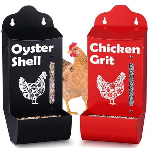 Chicken Coop Accessories Oyster Shell Feeder & Chicken Grit Feeder Set, No-Waste All‑Weather Thick‑Wall Design, Lift-Off Wall-Mounted Gravity Dispenser w/Rain Lid, Chickens Gifts for Chickens Lovers - color: Combo-Black/Red