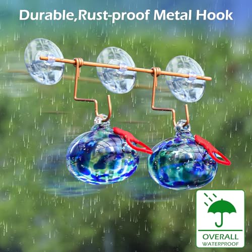 Pozfun Set of 2 Hummingbird Feeders for Outdoors Hanging,Hand-Blown Glass Hummingbird Feeder with Silicone Feeding Perch,Never Leak,Gardening Gifts for Woman Man(Red) - color: Dark Blue