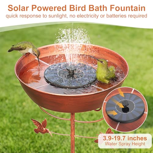 Metal Bird Bath for Outside Solar Powered Bird Bath Fountain, Freestanding Birdbath Feeder Bowl for Outdoor Garden Patio Yard Lawn Decor, Bronze, 41 in