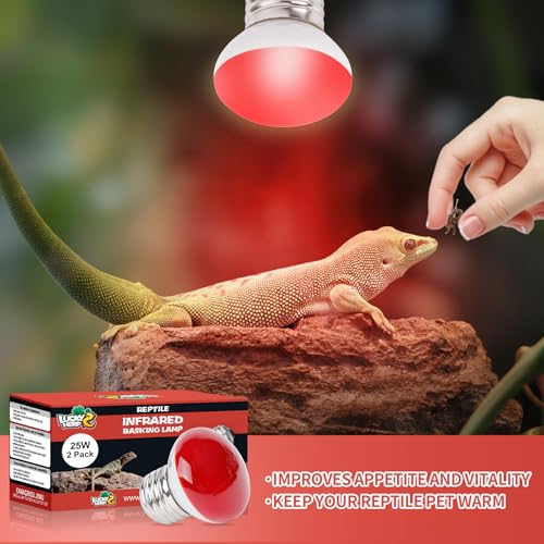 LUCKY HERP Infrared Heat Lamp, 25W Reptile Heat Lamp 2 Pack Red Heat Lamp Bulbs, Infrared Basking Spot Heat Light Bulb, Amphibians Heat Lamp Bulbs for Reptile, Geckos, Snakes, Lizard, Turtle - color: 25-r