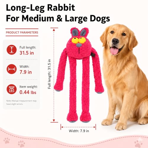 Squeaky Rabbit Dog Plush Chew Toy, Interactive Tug Squeaky Toy for Chewers, Medium Large Dogs & Fetch Play, 31.5 Inch Stuffed Play Toy with Stretchable Limbs for Gentle Gum Care & Boredom Relief - color: Rose Red (Swinging Rabbit)