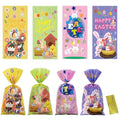 Lhocm 50 Pcs Easter Cellophane Treat Bags - 5 x 11 in Clear Candy Bags with 60 Gold Twist Ties for Kids - 2.8 Mil Thick Happy Easter Goodie Bags for Cookies, Snacks, Party Favors & Gift Packaging - color: Easter 50pcs