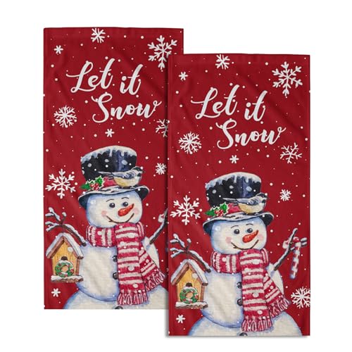 Red Christmas Hand Towels Set of 2, 28x14 Inch Winter Snowman Snow Xmas Absorbent Microfiber Soft Washcloths Guest Face Tea Towel for Kitchen Bathroom Home Hotel Gym Spa - color: Christmas Red
