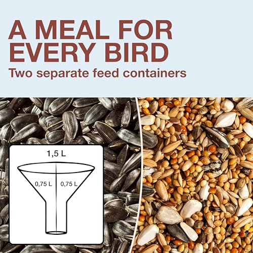 SWISSINNO Bird Feeders - No Mess Hanging Bird Feeder for Outdoors - Smart Birds Davos Spill Proof Wild Cardinal & Small Bird Feeder with Integrated Seed Catcher Tray - Dual Chamber - Light Blue - color: Light blue, style: Davos