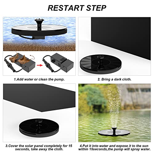 Solar Fountain Pump for Bird Bath, 1.4W Water Fountain with 6 Nozzles Solar Powered Fountain Pump for Bird Bath, Garden, Pond, Pool, Outdoor