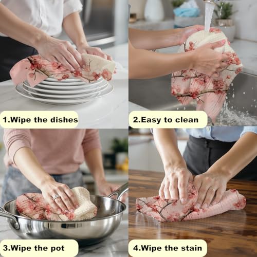 2 Pcs Bird Kitchen Towels Decorative Flower Hand Towels | Absorbent Microfiber Dish Cloth, Artistic Waffle Soft Hand Towels for Farmhouse, Home, Bathroom, Housewarming Gifts - color: Multi 1256