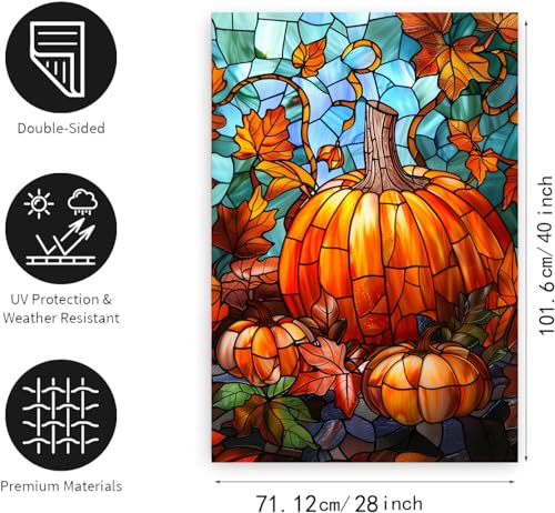 Pumpkin Fall Garden Flag Autumn flags 28x40 Double Sided Large Stained Glass Thanksgiving House Flag Harvest Yard Flag for Outside Porch Lawn Decor - color: glasspumpkin