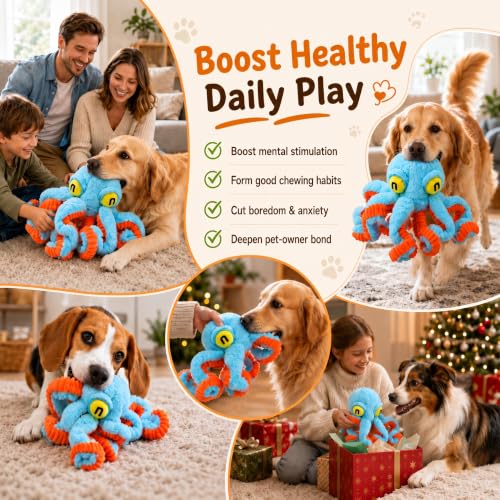 Squeaky Dog Plush Chew Toy, Interactive Tug Squeaky Toy for Chewers, Medium & Large Dogs & Fetch Play, 19.7 Inch Stuffed Octopus Toy with Flexible Spring Tentacles for Gentle Gum Care & Boredom Relief - color: Blue (Big Octopus)