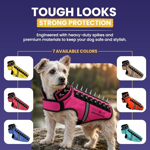 CoyoteVest SpikeVest Dog Harness, Made in the USA, S-Yellow | Stab-Resistant Protective Vest | Coyote Vest for Dogs | Defends Against Coyotes, Dogs, Birds of Prey | Reflective Safety - color: Yellow, size: Small