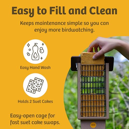 Birds Choice Pileated Suet Feeder with Tail Prop, Holds 2 Suet Cakes | Hanging Suet Bird Feeder for Woodpeckers, Jays, Nuthatches | Sturdy for Garden & Backyard | Taupe & Brown, 8" L x 3" W x 22.5" H | Holds 2 Suet Cakes, Durable Recycled Material, 8in x