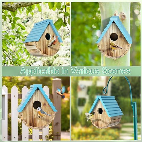 Auslar Bird Houses for Outside, Hanging Wooden Birdhouse for Outdoors, Blue | Bluebird House for Bluebirds Cardinals Finches Wrens Swallows, Bird Nesting Box with Perch & Hook, Garden Backyard Decor - style: Cylindrical