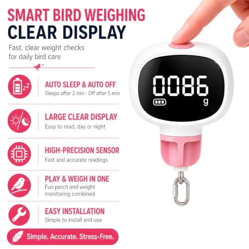 Hanging Bird Weight Scale,Parrot Scale with Swing,Digital Bird Cage Perch Scale for Easy Weight Monitoring,Suitable for Conures, Budgerigars,Finches,Lovebirds and Small Moderate-Sized Birds (Pink)