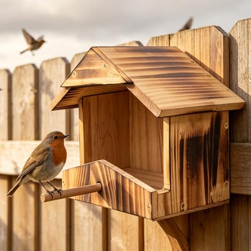 Handcrafted Solid Wood Robin Nesting Box – Outdoor Bird House for Garden, Backyard & Patio, Attracts Robins, Blackbirds & Finches – Easy to Mount & Clean