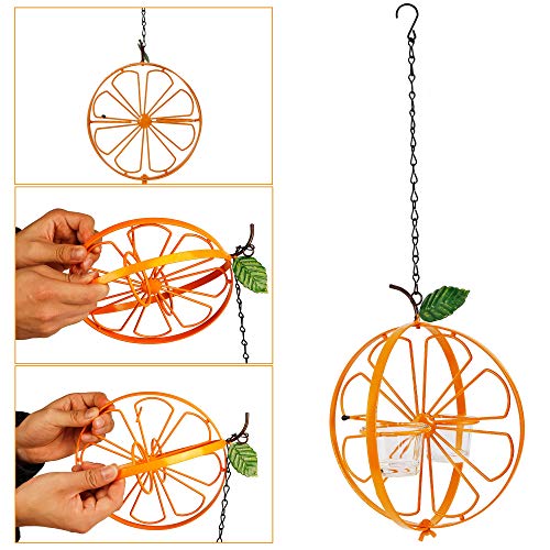 FORUP Oriole Bird Feeder for Outdoors Jelly and Oranges, Orange Fruit Oriole Jelly Bird Feeder, Outdoor Garden Metal Hanging Drinking Grape Jelly Container Hummingbird Feeder