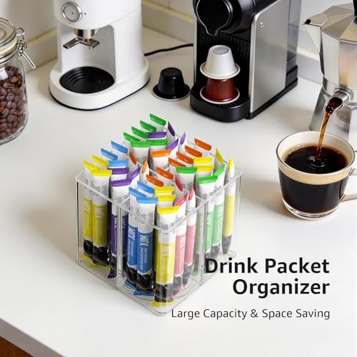 Drink Packet Organizer, Rotating Turntable Organizer with 4 Compartments | Clear Lazy Susan for Powdered Drink Mix, Water Flavor Packets, Coffee, Tea – Space-Saving Countertop Organizer - size: 1 Pack - 4 Section