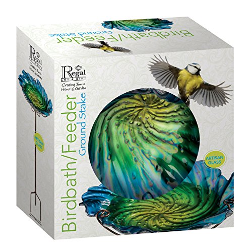 Regal Art & Gift Bird Feeder/Bath with stand, Birdwatching essential, Durable Glass & Metal, Outdoor Decor, Easy-Fill, Heavy duty poles, Ideal for Porch, Patio, Backyard, Garden - 12”L x 12”W x 25”H - color: Green