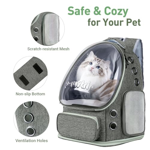 Cat Backpack Carrier with Large Space Bubble Window, Airline Approved Breathable Pet Carrier for Small Dogs Cats up to 15lbs, Foldable for Travel Hiking & Outdoor Use - color: Gray