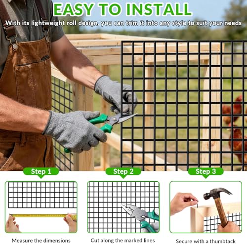 Welded Wire Fence 1/2‘’x 1/2‘’ 6ft x100 ft，Vinyl Coated Welded Wire Mesh Roll,16GA Black PVC Coated Welded Wire Fence,Hardware Cloth for Yard Vegetable Protection Goat & Poultry Netting - size: 6' x 100'-16 Gauge