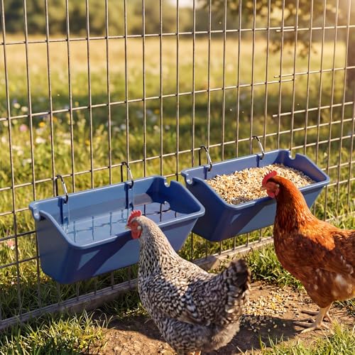 10 Pack Chicken Feeder,5 Quart Hanging Goat Waterer,Dark Blue | Two Mounting Options, Metal Clips and Screws,Solid base without holes,Livestock Feed Buckets for Sheep Duck Coop, Farm, Geese - color: Dark Blue