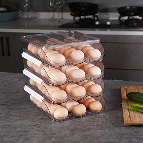 Sooyee 4 Layer Rolling Egg Container for Refrigerator, Clear, 11.2"L x 8.5"W x 2.76"H - size: 4 Layer