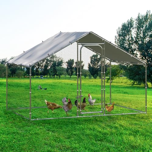BOSSIN Bold Chicken Coop Run Large Metal Chicken Pen Outdoor, Chicken Runs for Yard with Cover, Poultry Cage Spire Shape Coop, Heavy Duty Walkin Waterproof and Anti-UV Cover for Rabbits - size: 78.0"L x 118.1"W x 76.8"H