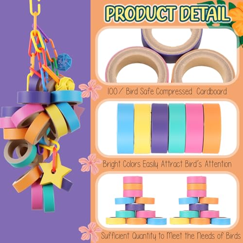 Skyygemm 180 Pcs 1.85 Inch Bagels Bird Toys for Parrots Cardboard Bird for Chewing Shredding Foraging Play Foot Wooden Parrot Toys for Medium and Large Macaws Cockatoos