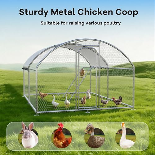 10 x 13.2 x 6.4 FT Metal Chicken Run, Chicken Coop with Cover | Reinforced frame, Walk-in Chicken Coop, Waterproof Cover, Side Hardware Cloth, Roosting Perch, Backyard & Farm Use - size: 157.5"L x 117.6"W x 78.0"H